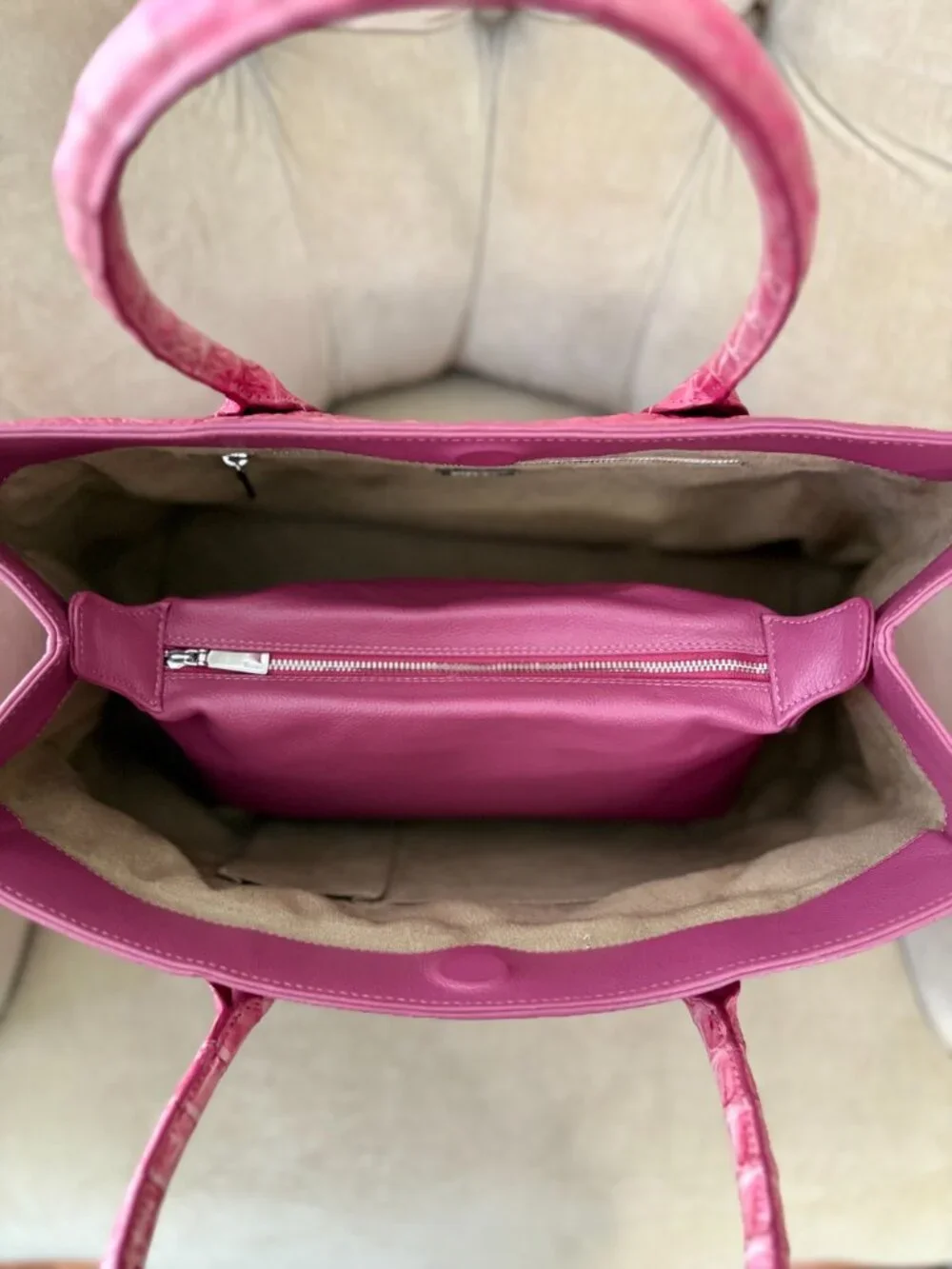 Auth RIVER Brand Genuine Caiman Crocodile Pink Rose Satchel Bag....GORGEOUS!!!